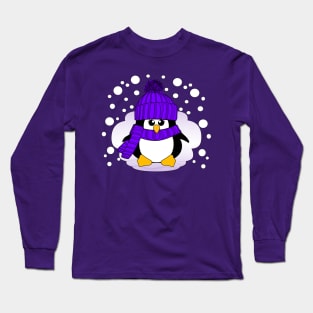 Christmas Penguin with Purple Hat and Scarf Long Sleeve T-Shirt